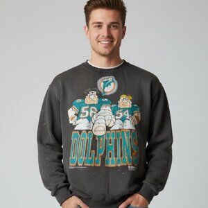 Tultex XL Dolphins Flinstones Sweatshirt Grunge Faded Football Black Vintage